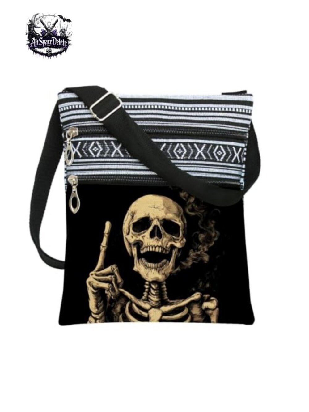 Halloween Skeleton Print Crossbody Bag Adjustable Strap Zipper Purse